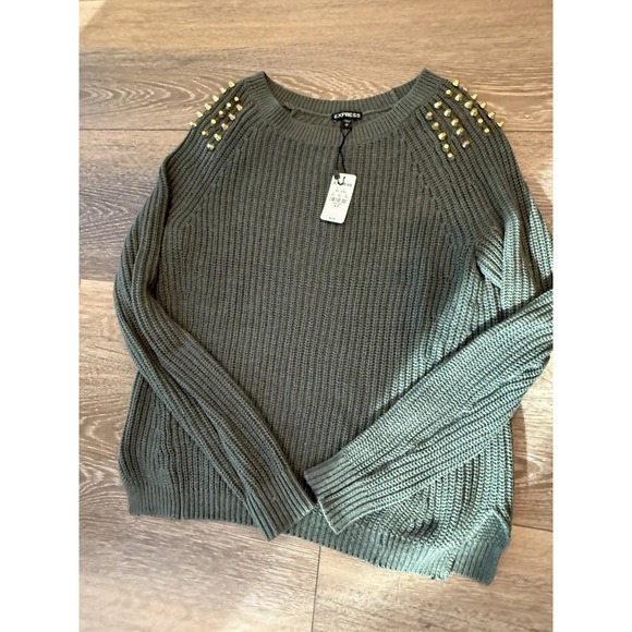 Express Sweaters - Express Olive Sweater with Gold Studs